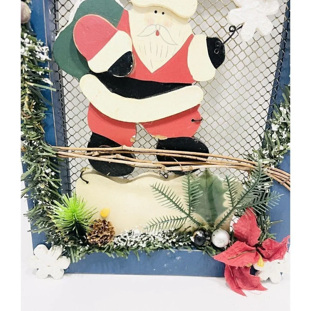 Christmas Santa Wall Hanging Wood Decor Sign HO HO HO Door Red White Blue